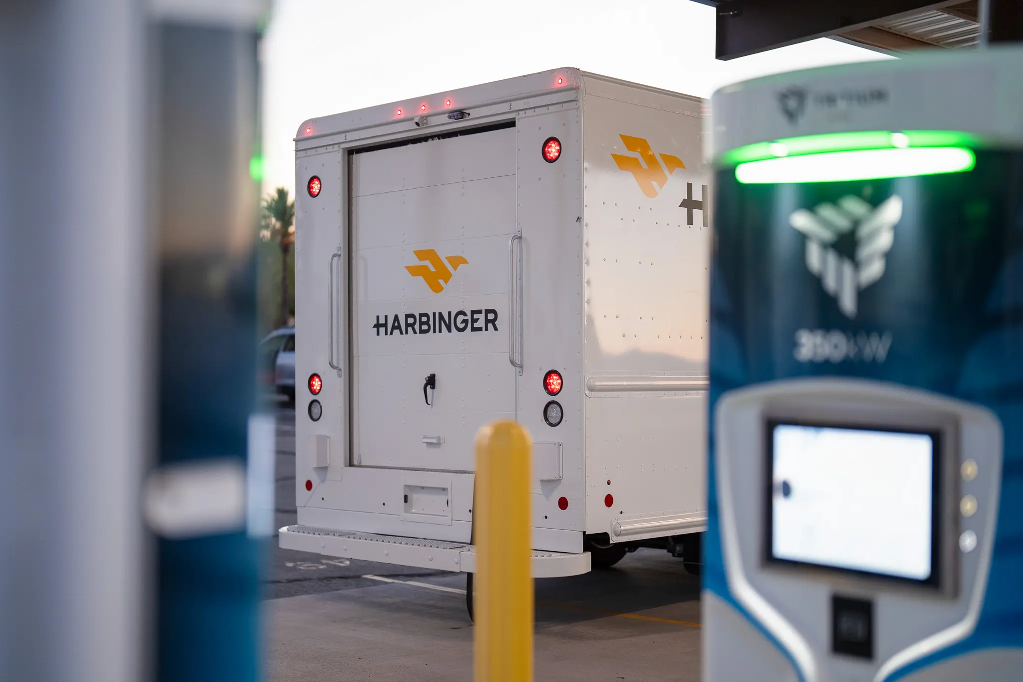 View of the back end of a Harbinger truck