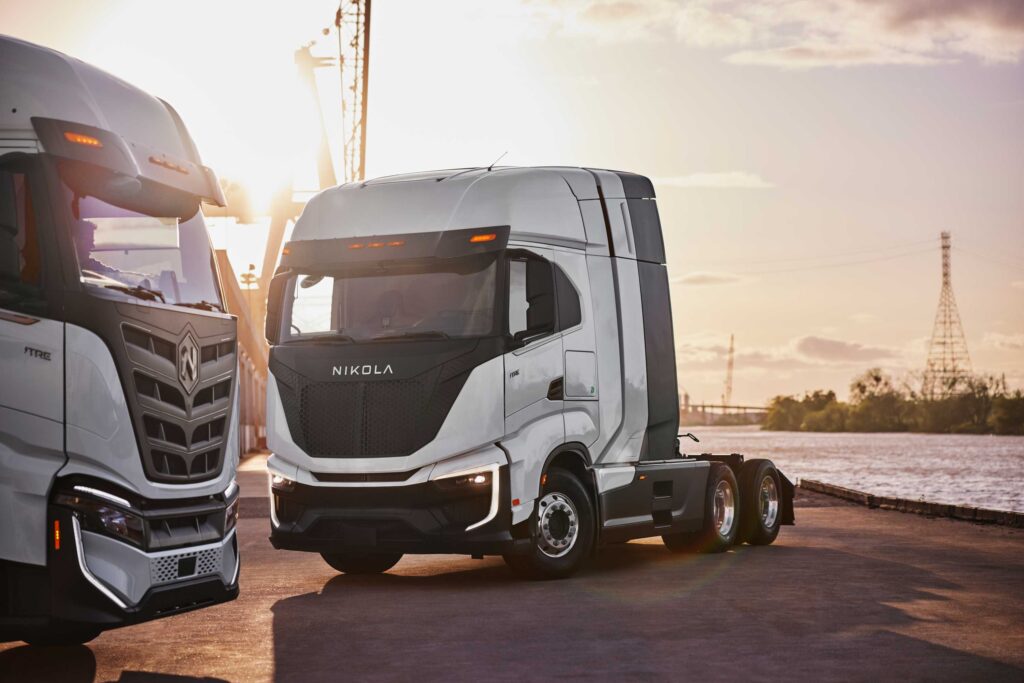 two trucks at a port