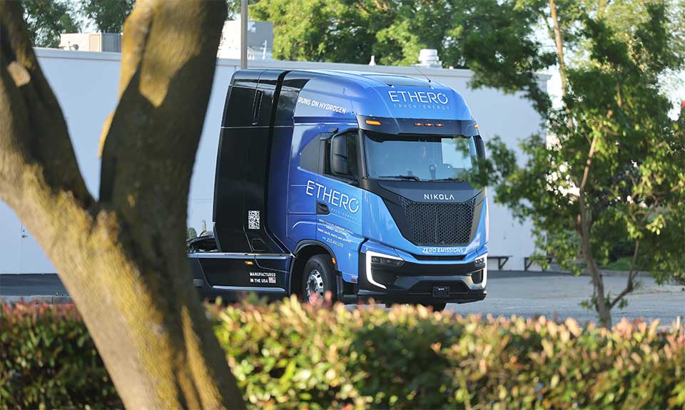 Blue Nikola EV truck cab