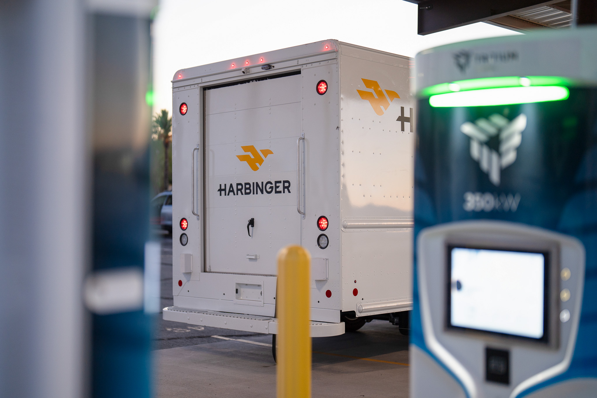 View of the back end of a Harbinger truck
